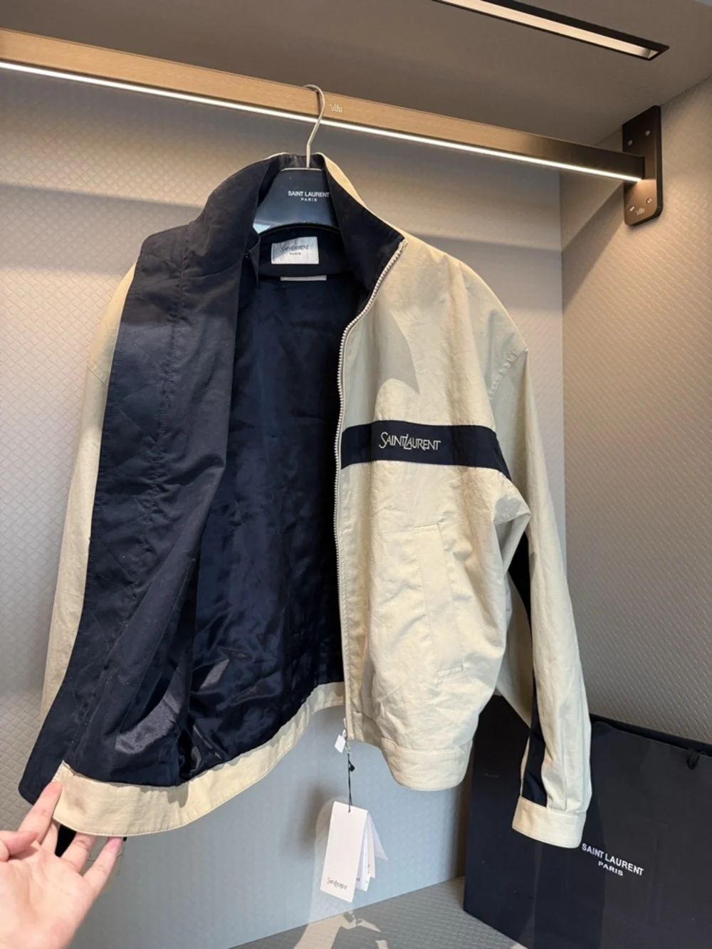✨Saint Laurent Beige Color Block Zip Up Track Jacket